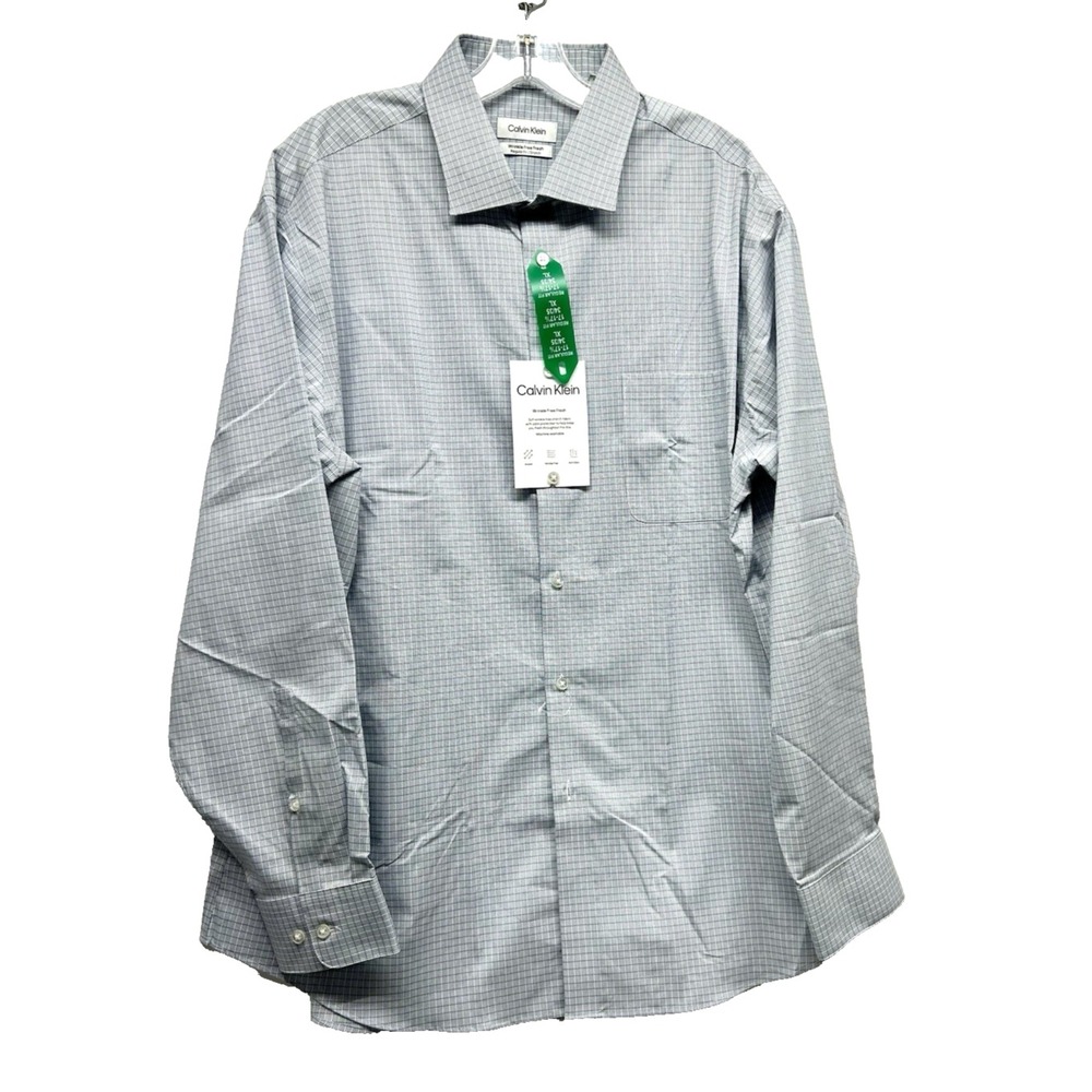 Calvin Klein Wrinkle Free Fresh Men's XL Regular Fit 34/35 Plaid L/S Shirt (I3)
